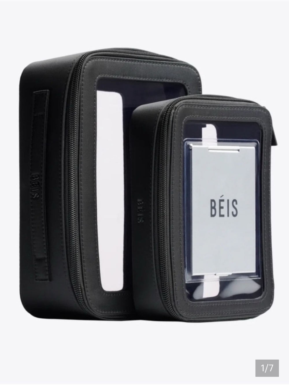 BEIS Black Clear Window Cosmetic Travel Case Set